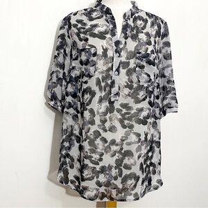 BEVERLY DRIVE floral watercolor semi sheer puff sleeve blouse-plus size